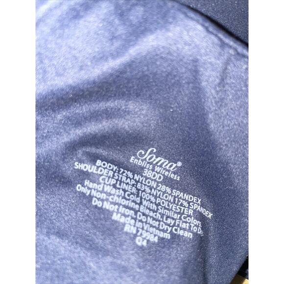 Soma Womens 38 DD Enbliss Wireless Nightfall Navy Blue Bra New NWT - Picture 8 of 11